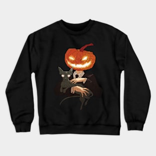 Evil pumpkin with his sinister cat Crewneck Sweatshirt